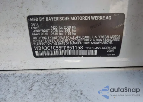 2015 BMW 328I z USA, uszkodzony, nr VIN WBA3C1C55FP851158